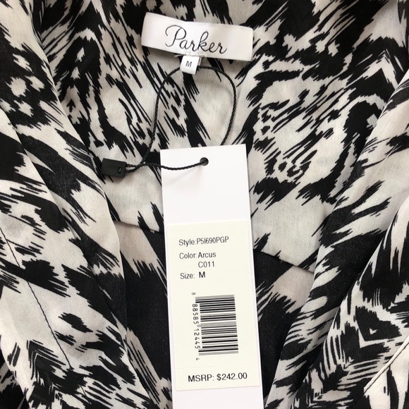 Parker Draped Surplice Neck Mini Dress Faux Wrap Black White Sleeveless M 8 10 - Picture 6 of 6